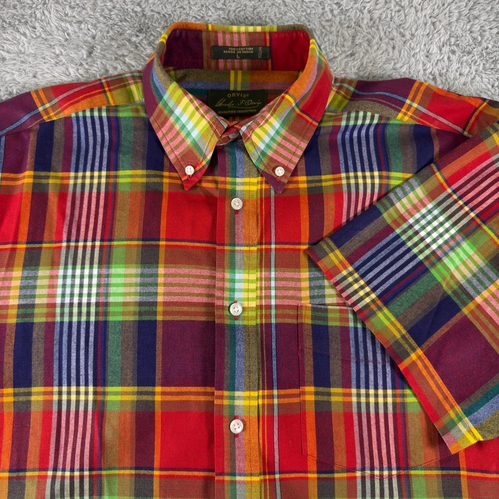 Orvis Signature Collection Mens Large Multi Color Plaid Cotton Shirt - Picture 1 of 8